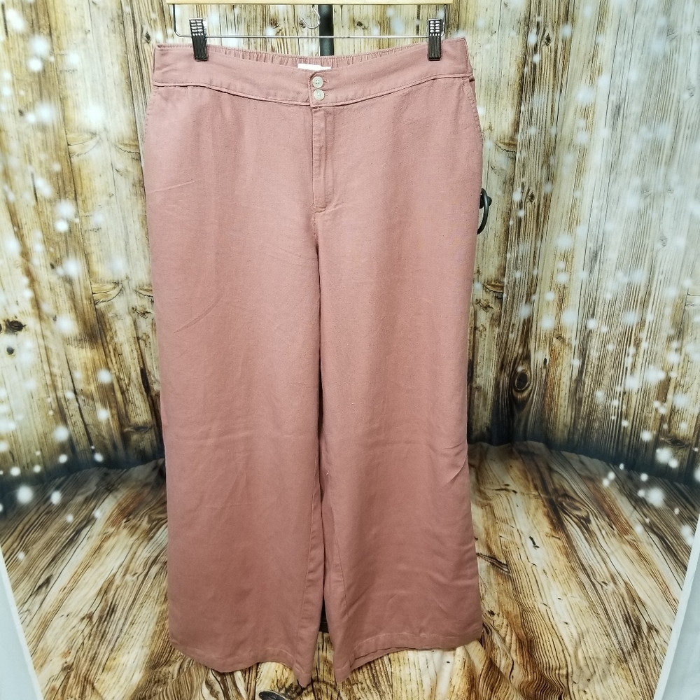 Liz Claiborne Pink Linen Blend Women's 8 Buttoned Elastic Waist Wide-Leg Pants